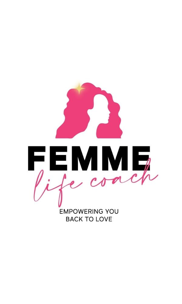 Logo for 'Femme Life Coach' with a silhouette of a woman and text on a white background